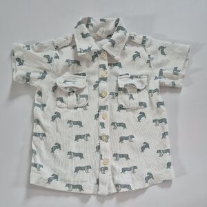 Kate Quinn White and Green Animal Print Button Down Shirt